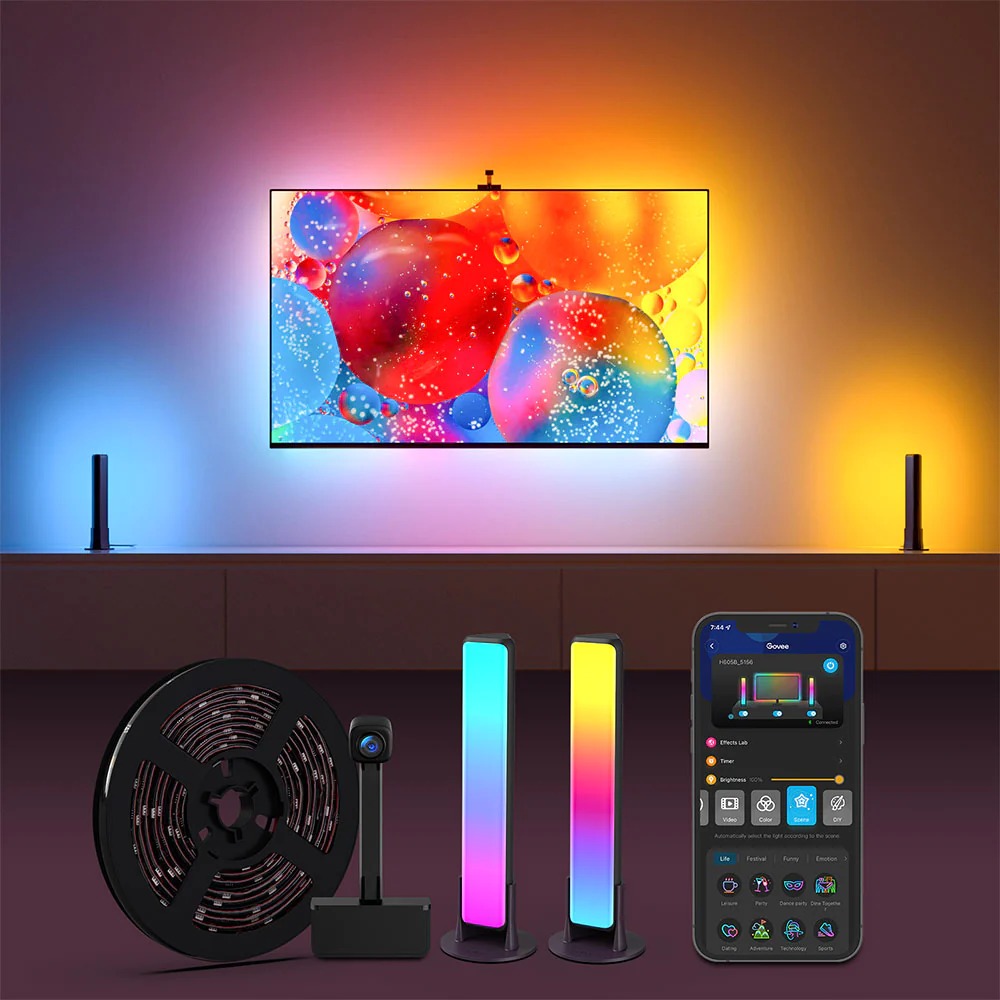 Bộ đèn LED trang trí TV Govee DreamView T1 Pro TV Backlight H605B | Kèm camera cảm biến màu thông minh | ánh sáng RGBIC