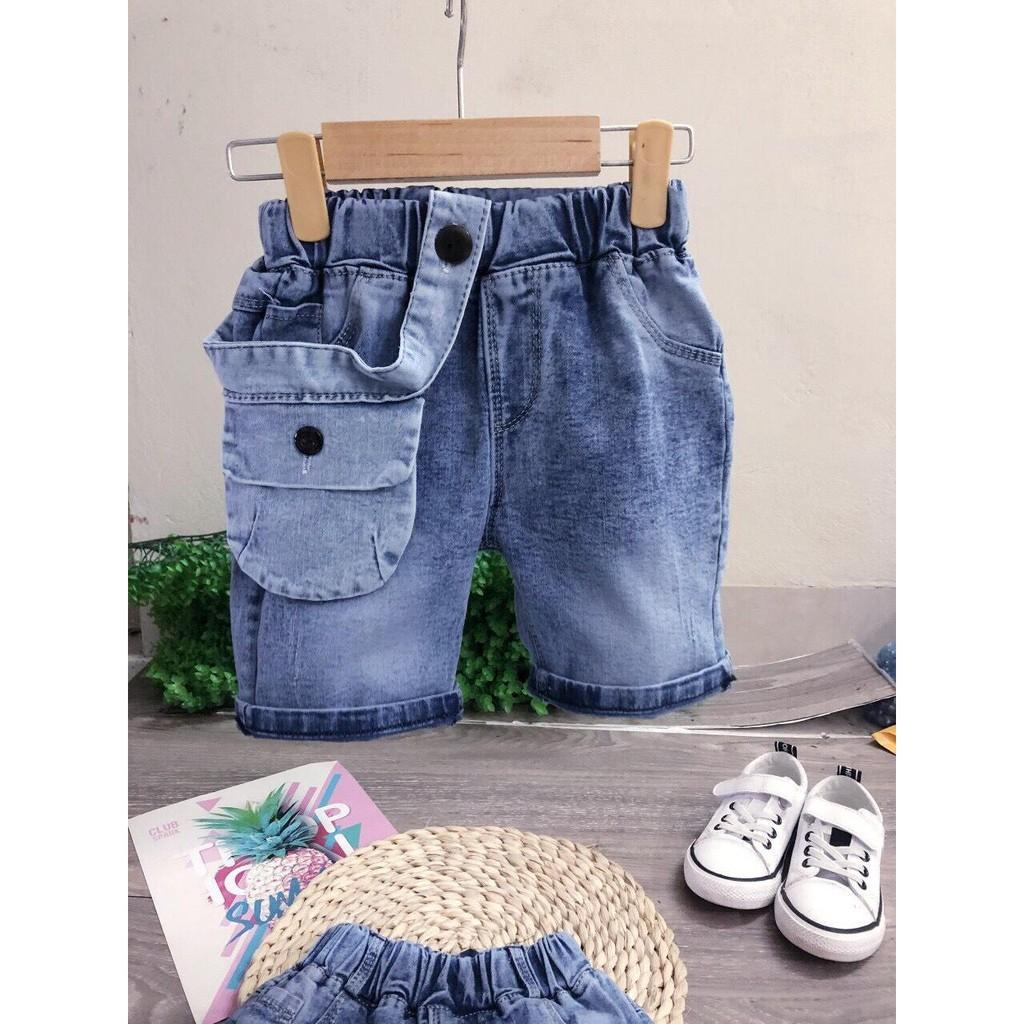 Quần ngố denim kèm túi chéo bé trai