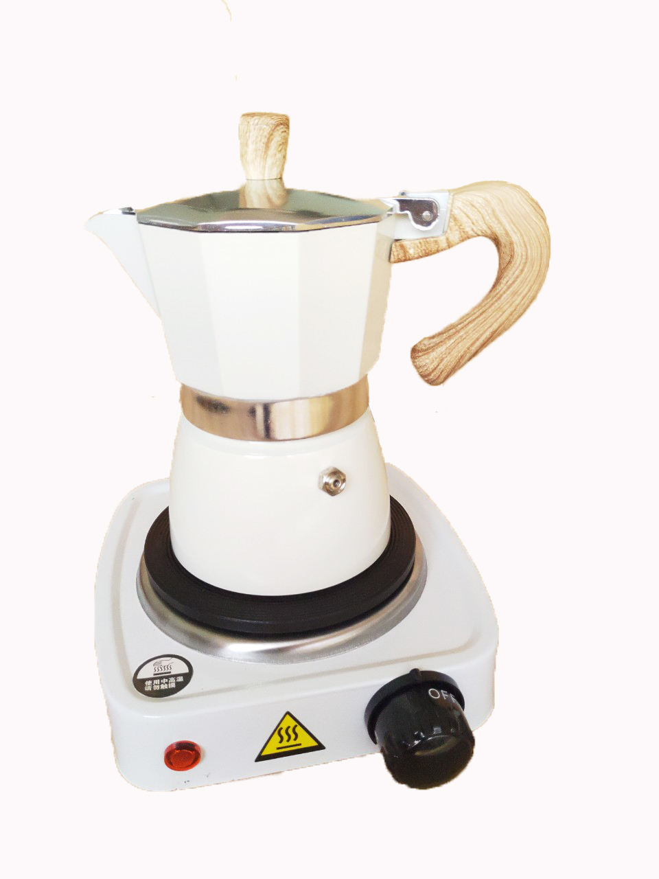 Bộ bếp điện mini và bình pha cà phê espresso Ý màu trắng sữa