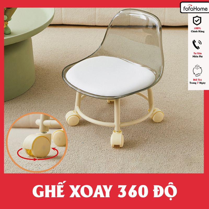 Ghế Ngồi Tựa Lưng Trong Suốt, Ghế Xoay Tựa Lưng Có Bánh Xe Xoay 360 Độ Loại Chân Sắt Giao Màu Ngẫu Nhiên