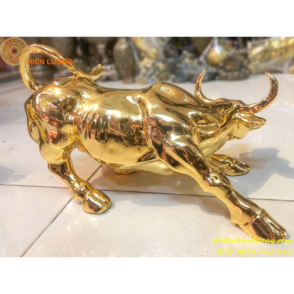 Tượng Trâu Chiến Mạ Vàng 24K Dài 30cm