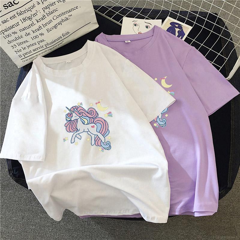 Women Round Collar Print Slim Short Sleeve T-Shirt Tops