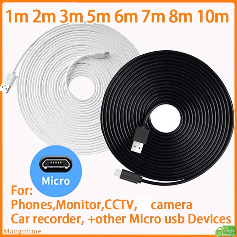 Dây Cáp Sạc Micro USB Dài 1M / 2M / 3M / 5M / 6M / 7M / 8M / 10M Chuyên Dụng Cho Camera / Điện Thoại / Cctv / Webcam