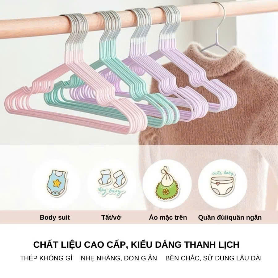 Combo 10 Móc Phơi Inox Không Gỉ, Móc Treo Quần Áo Chịu Nhiệt Cho Trẻ Em và Người Lớn - HÀNG CHÍNH HÃNG MINIIN