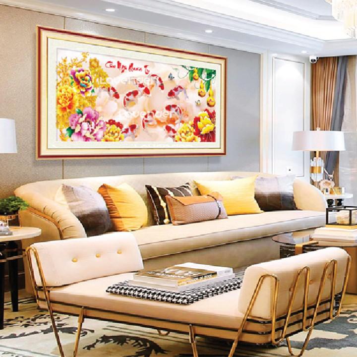 Tranh thêu cửu ngư quần hội LV3202 - kích thước: 107 * 52cm.