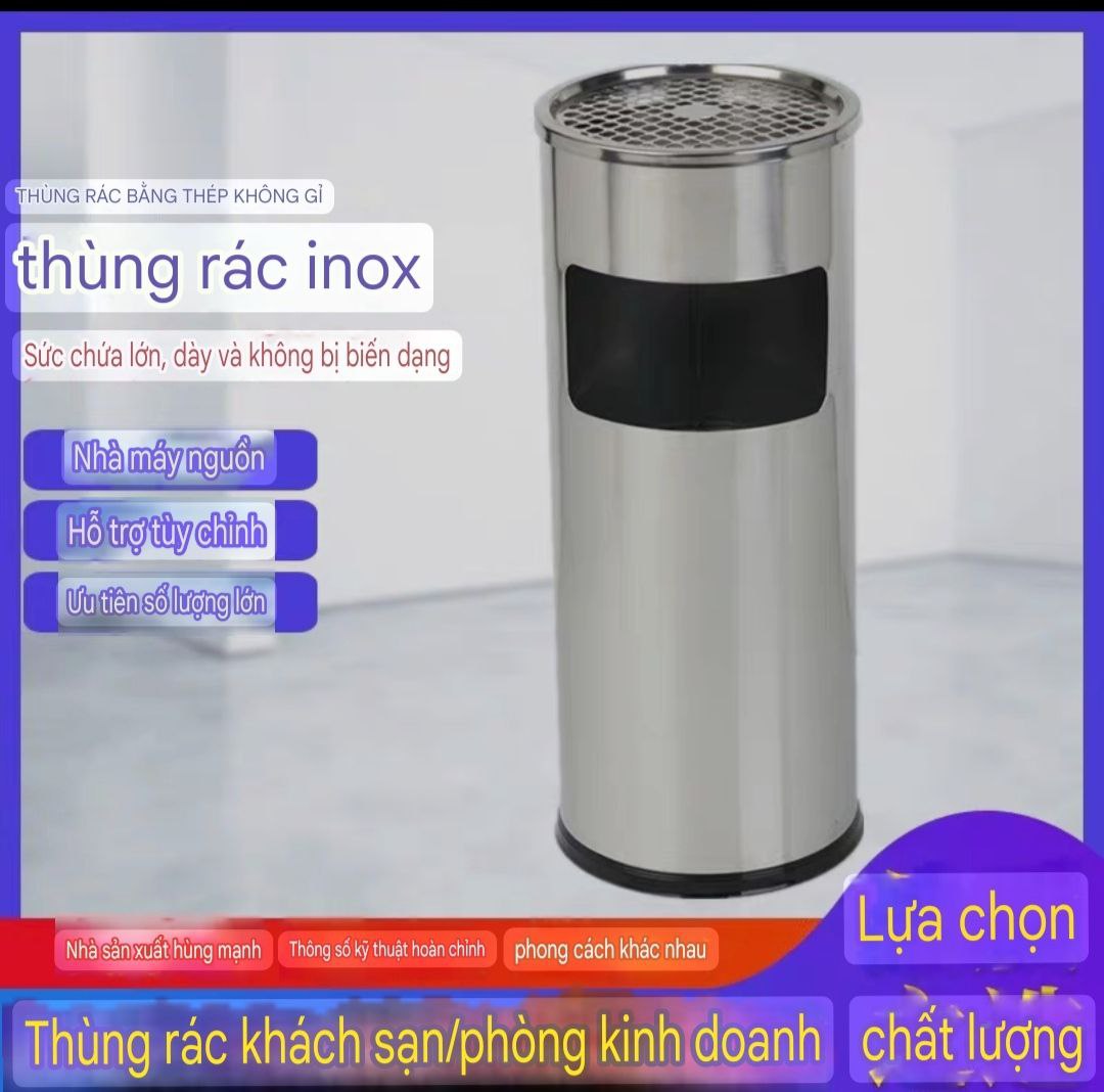 Thùng Rác Inox Gạt Tàn Thuốc - Ø250 X 610H