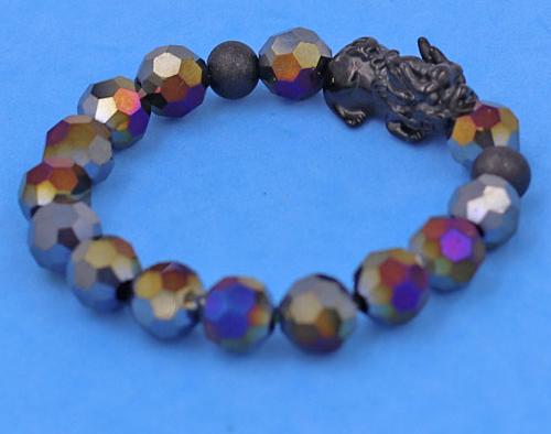 Chuỗi tay Pha Lê Xanh Đen cắt giác 10 ly Mix Tỳ Hưu inox 2 bi - Chuỗi tay thời trang phong thủy