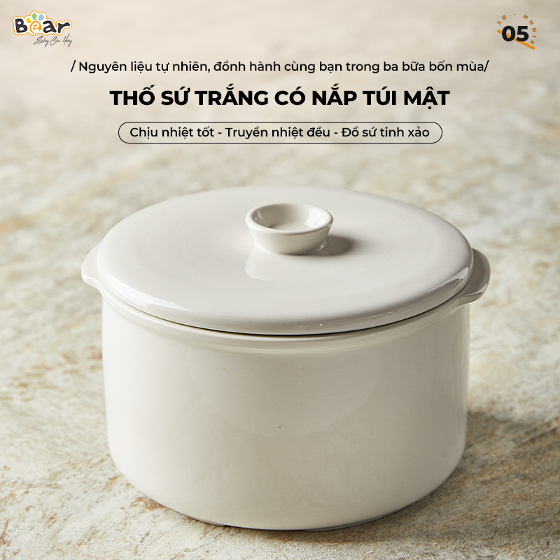 Nồi Nấu Chậm Bear 1,6L Đa Năng 6 Chế Độ Ninh Nấu Hầm Hấp Tiết Kiệm Thời Gian Giữ Trọn Chất Dinh Dưỡng - SB-NNC16 Hàng chính hãng