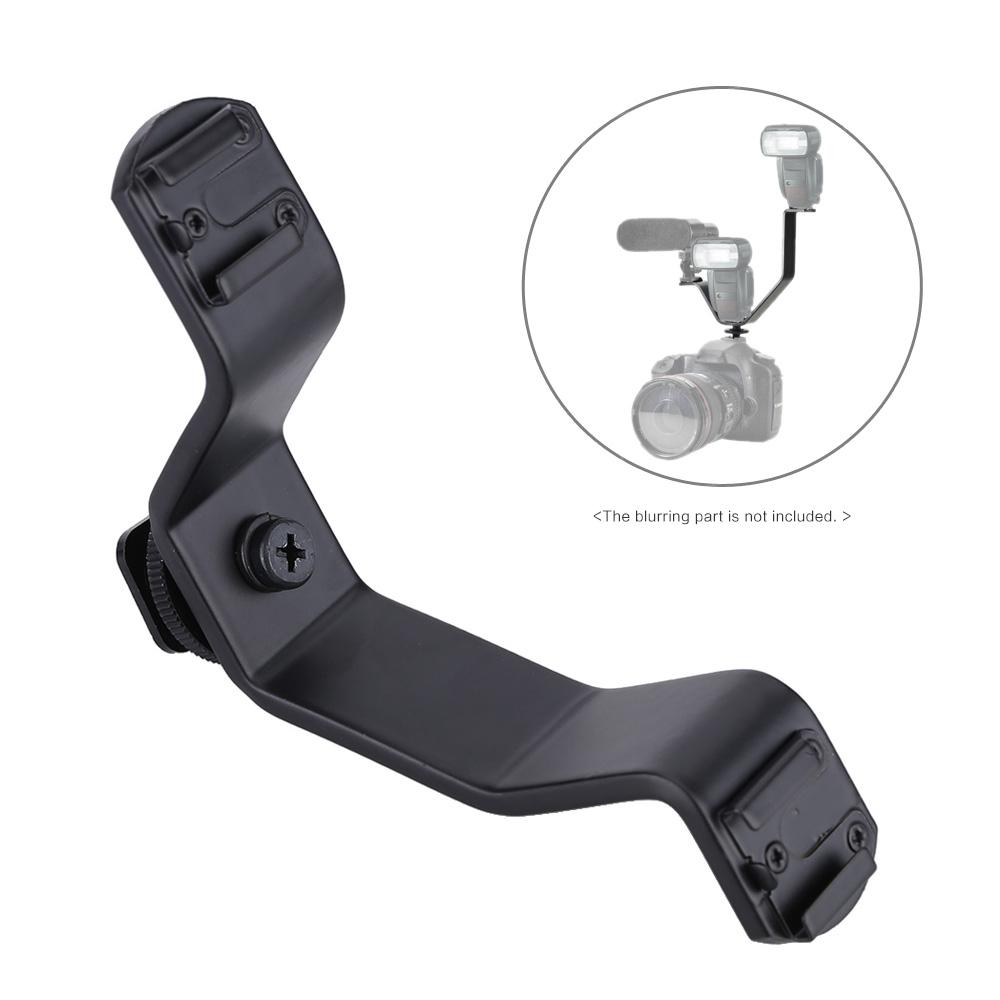 Dual Hot Shoe V Mount Bracket for Video Lights Microphones or Monitors on Cameras and Camcorders