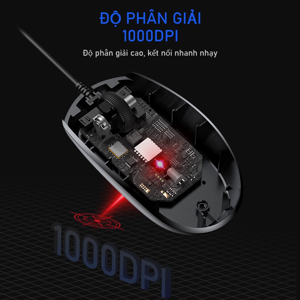 Chuột Máy Tính Có Dây ROBOT, Độ Phân Giải 1000 DPI - Hàng Chính Hãng