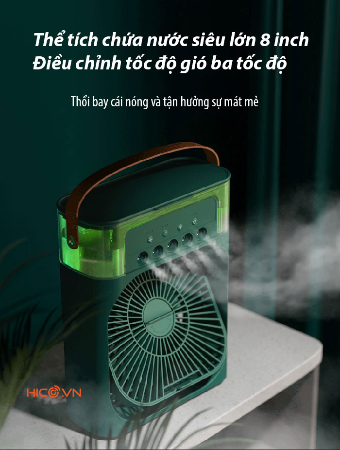 Quạt phun sương để bàn cỡ lớn có hẹn giờ, đèn led 7 màu - Quạt hơi nước để bàn 3 chế độ phun sương làm mát  hàng nhập khẩu