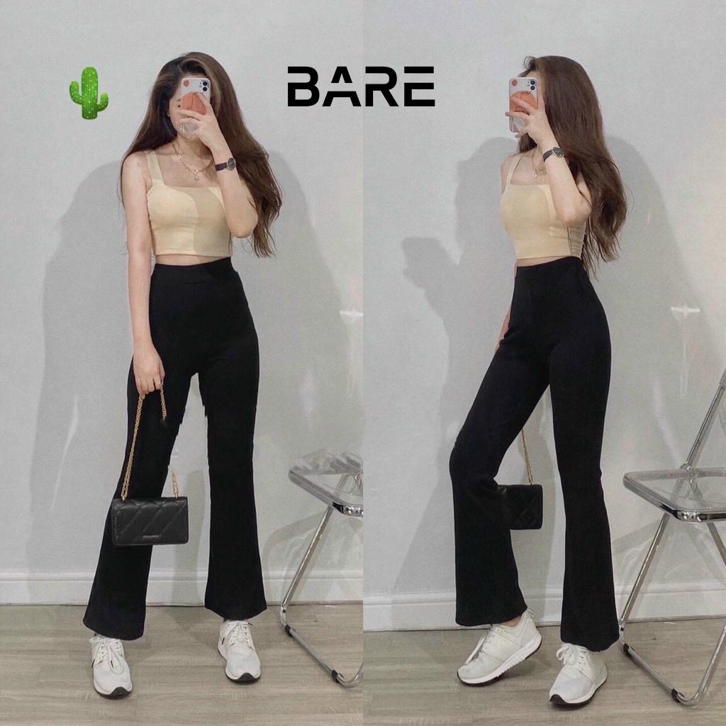 Quần ống loe cạp cao legging dáng dài, Quần legging nữ ôm ống loe chất cotton co dãn