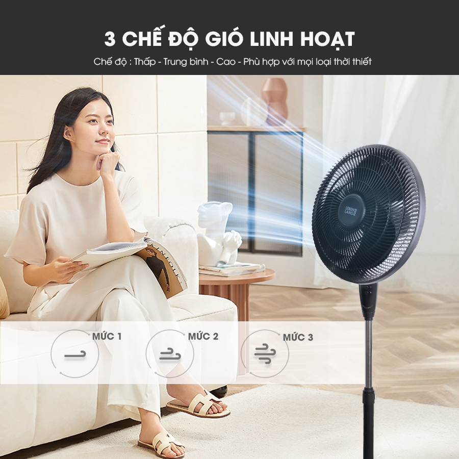 Quạt điện, quạt cây LEBENLANG LBL1862 chính hãng Đức, công suất 45W, bảo hành 2 năm - hàng chính hãng