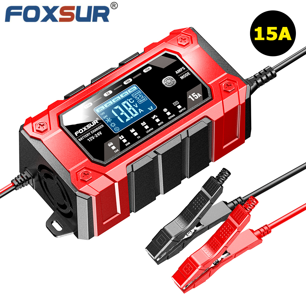 Bộ sạc ắc quy FOXSUR 15D thông minh FBC122415D 12V 15A 24V 5A 6AH - 250AH khử sunfat và tự động ngắt hàng chính hãng