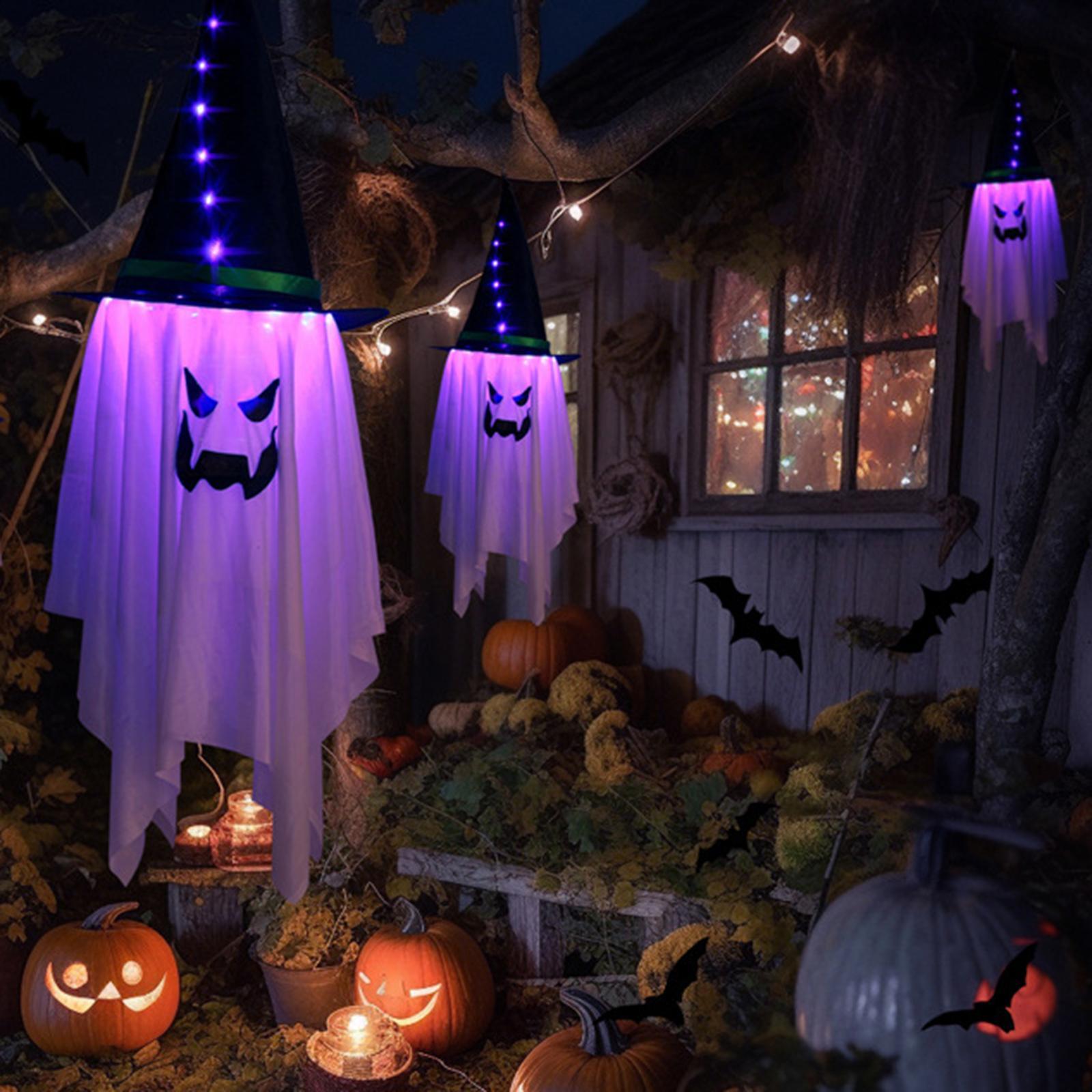 Halloween LED Flashing Light, Glowing Hanging , Scary Decorative Reusable Hanging Witch Hat Lamp for Patio ,Indoor Yard Decor