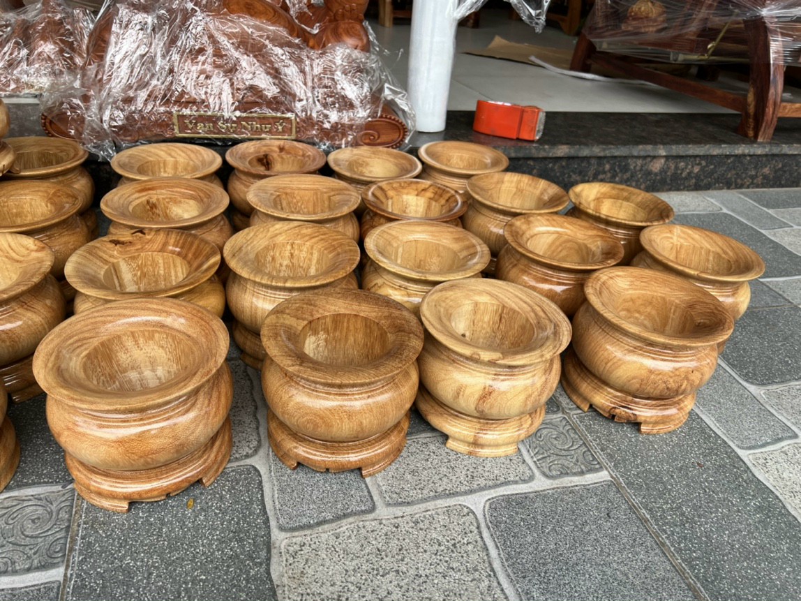 Bát nhang - lư hương gỗ gõ nguyên khối 18 CM