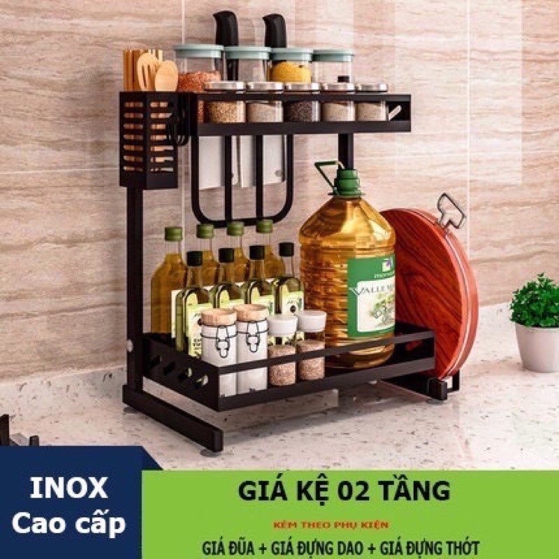 Kệ đựng gia vị nhà bếp 2 tầng cao cấp, sơn tĩnh điện, bền đẹp