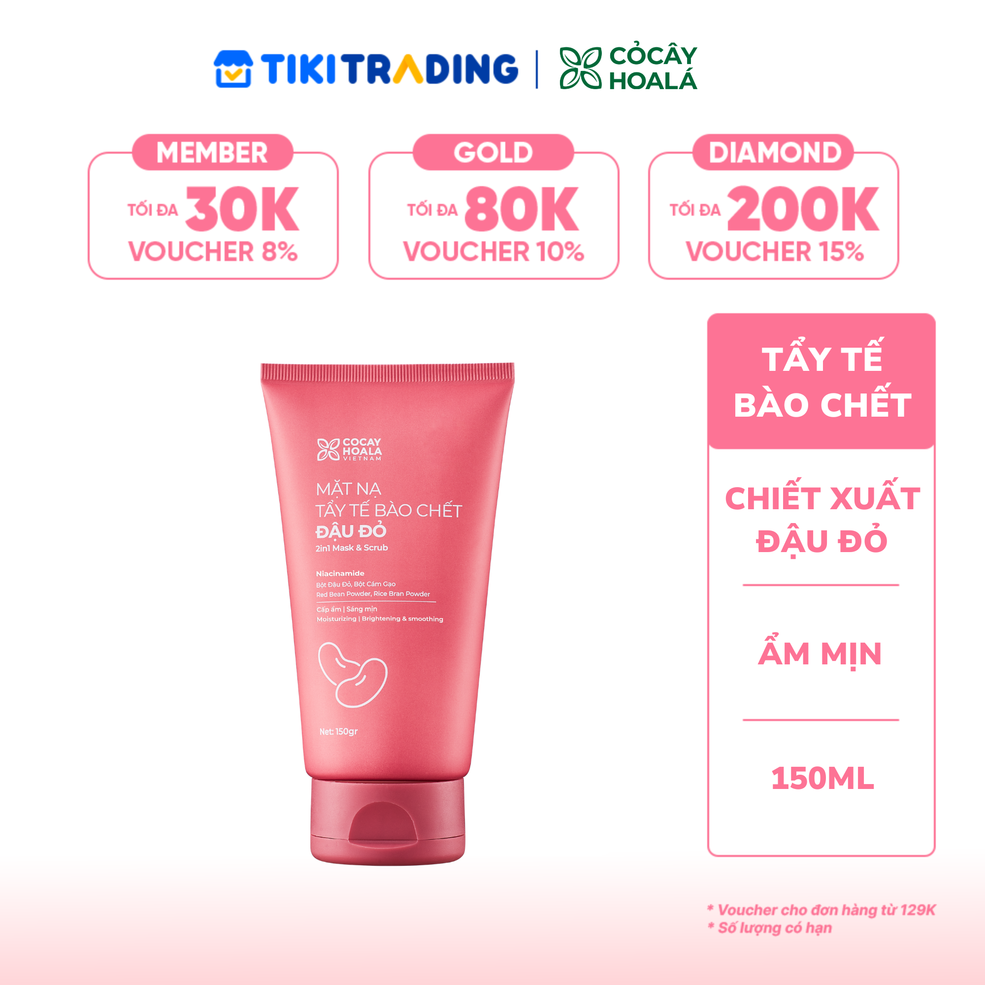 Cocayhoala Tẩy da chết đậu đỏ 2in1 150ml