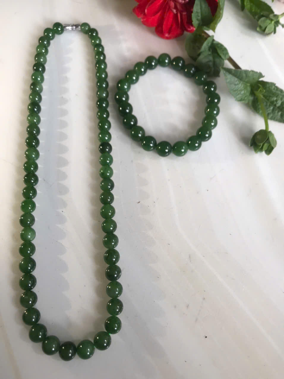 Bộ Vòng Chuỗi Đeo Cổ 8li Và Vòng Tay 9li5 Đá Ngọc Phật Xanh tự nhiên đẹp hay ngọc bích Màu xanh ngọc bích bóng đẹp món quà tặng Mẹ tặng cho mình và người thân nữ đeo đẹp ý nghĩa ạ