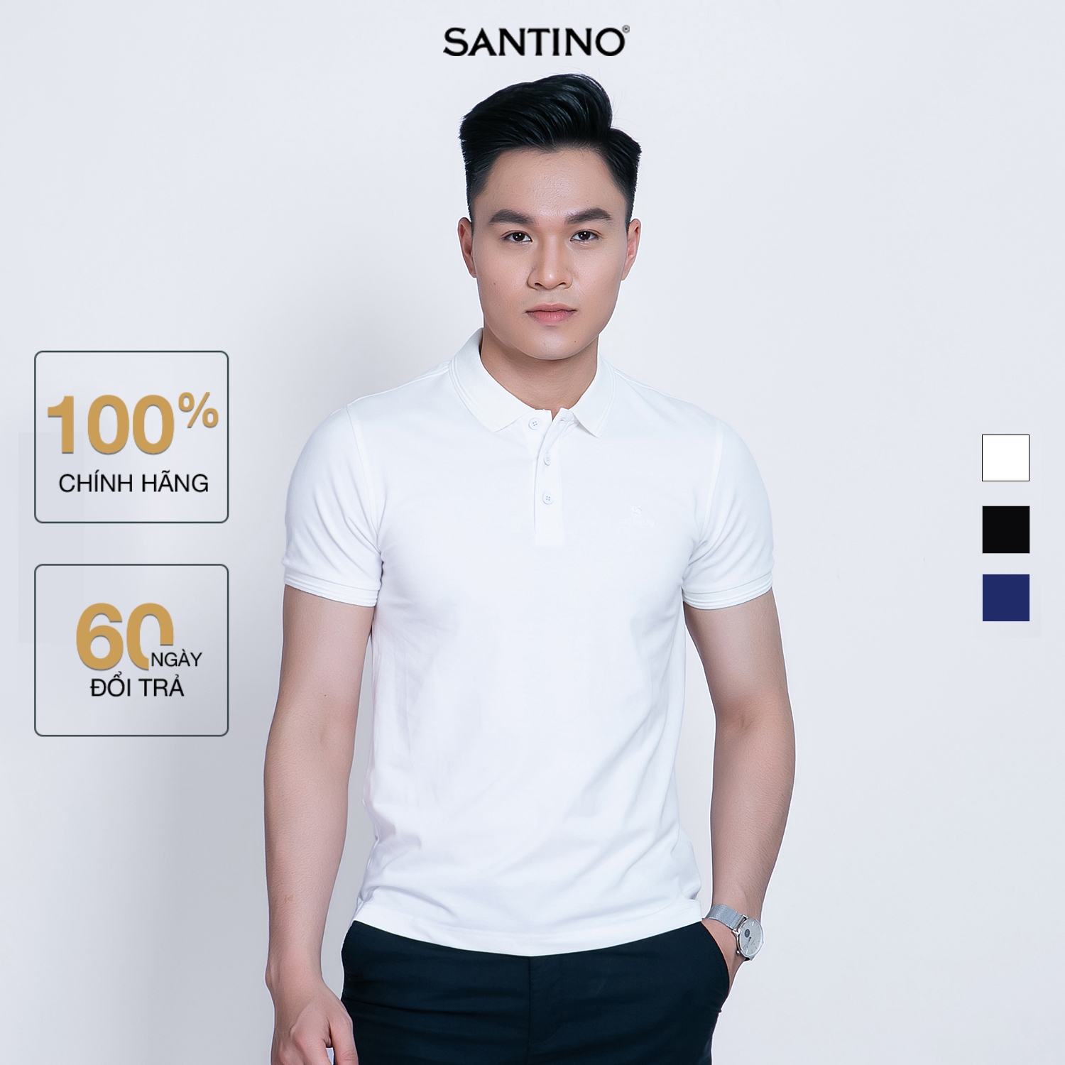 Hình ảnh Áo thun Polo nam trơn chính hãng Santino chất liệu Cotton modal cao cấp thoáng mát, co giãn thoải mái