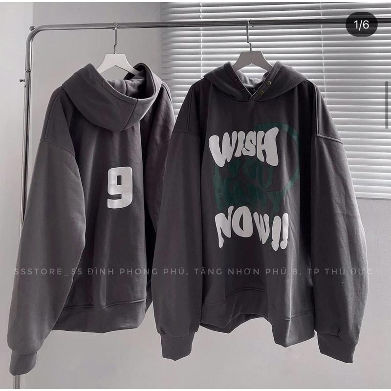 Áo Nỉ Hoodi In Chữ WISH Cúc Bấm Phong Cách Hàn QuốcÁo Hoodie Nam Nữ Chất Nỉ 3 Màu(Be,Xám,Nâu Cam)