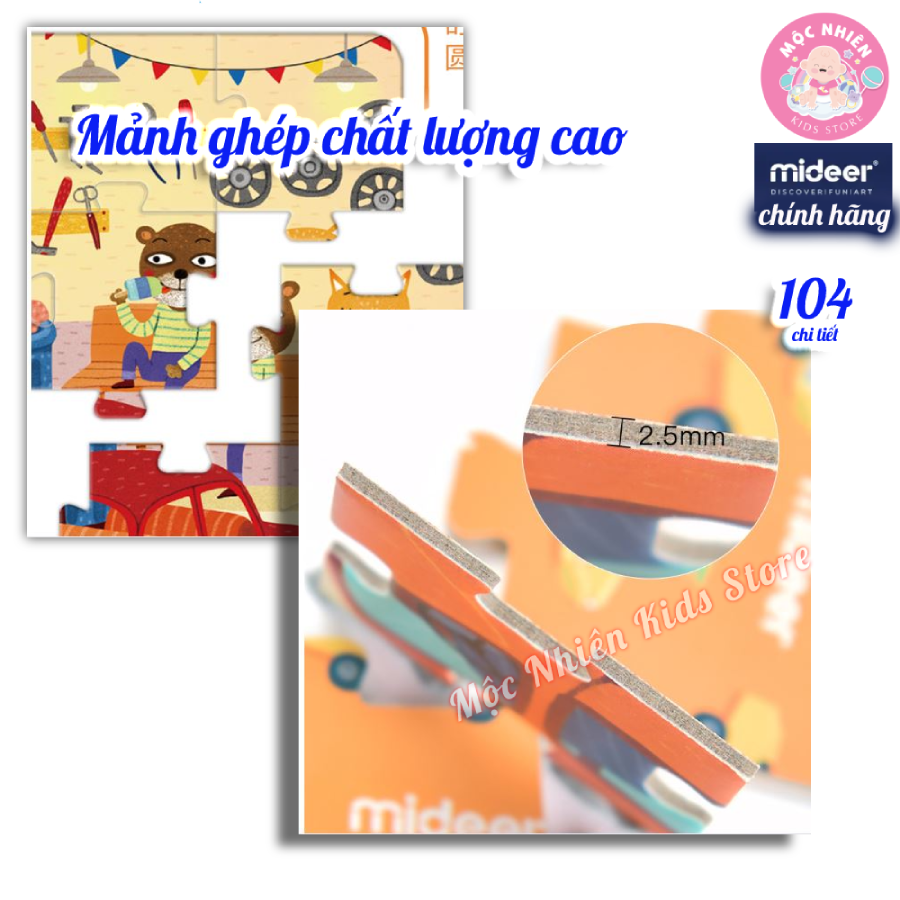 Bộ xếp hình valy Mideer 104 mảnh ghép dành cho bé từ 4 tuổi (Puzzle) - Chủ đề Garage xe ô tô