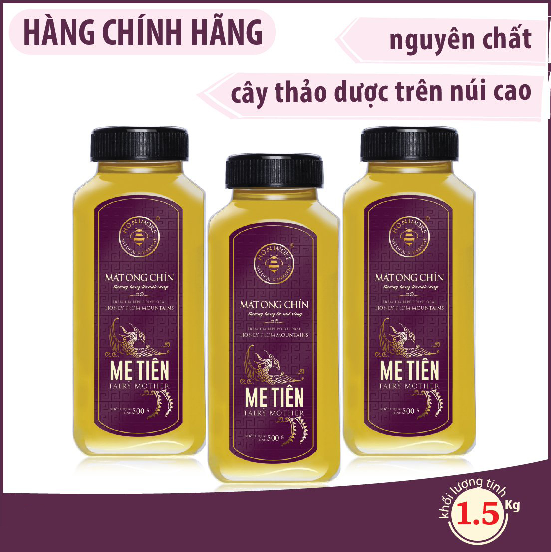 Bộ 2 chai Mật ong nguyên chất Rừng Tây Bắc - Mật ong chín Honimore Mẹ Tiên chai 500g - TẶNG 1 CHAI CÙNG SIZE