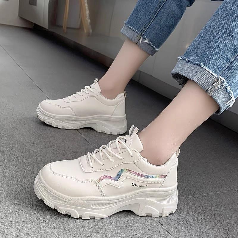 Giày thể thao nữ độn đế vạch sóng K.O - giày sneaker nữ trắng đế cao 7 cm giày ulzzang nữ hàn quốc đẹp giá rẻ 2021