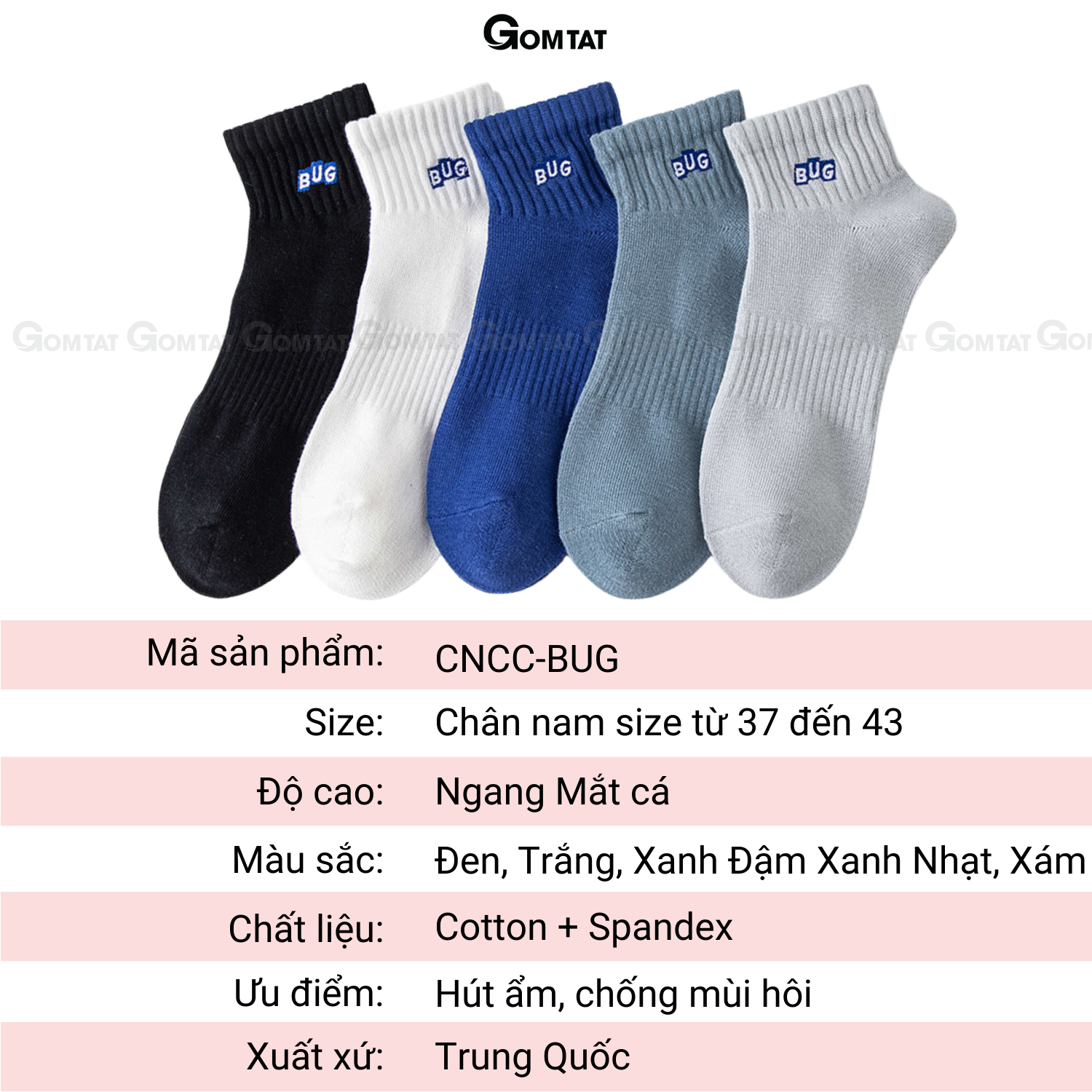 Hình ảnh Set 5 đôi Tất nam cổ ngắn chất liệu cotton cao cấp, vớ cổ thấp nam mềm mại thoáng mát 5 đôi sử dụng cả tuần - CNCC-BUG