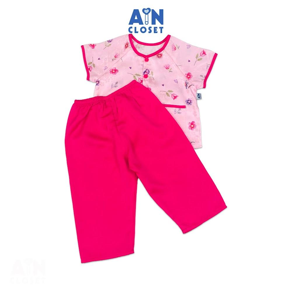 Bộ quần áo Bà Ba Dài tay ngắn bé gái họa tiết Hoa Cúc Sao Nháy Lụa Hồng - AICDBGSKNJZX - AIN Closet