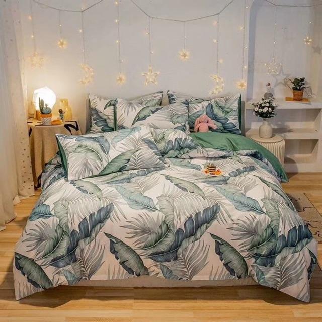 Set Cotton Living Hàng Nhập Khẩu Cao Cấp 4 Món Lá Chuối Xanh