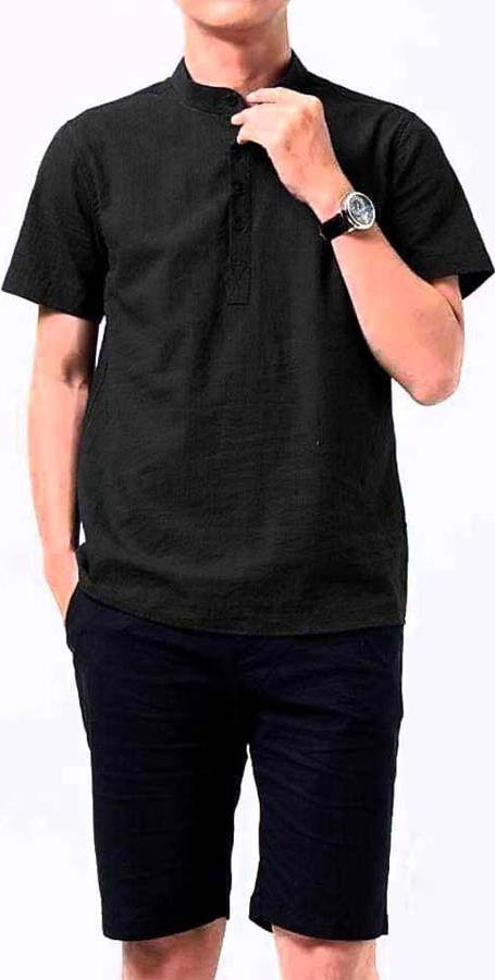 Áo Cộc Tay Nam Đũi Chất Mịn Mát AODUIDEN02 - Áo Đũi Đen