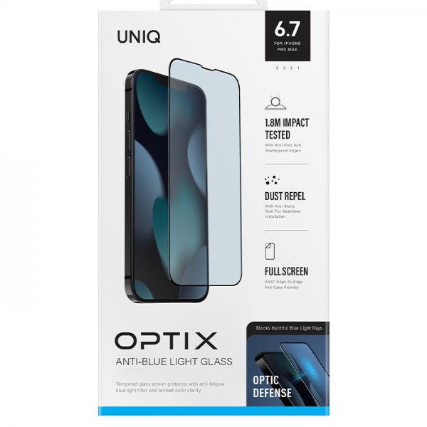 Miếng Dán Cường Lực Chống Tia Xanh UNIQ OPTIX Anti-Blue Light cho iPhone 13 Pro Max / 13 Pro / 13_ Hàng Chính Hãng