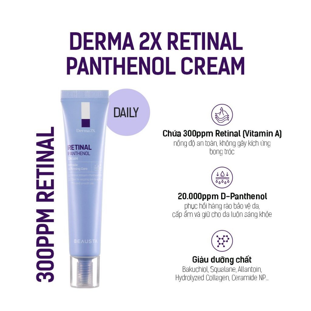 Kem Dưỡng Beausta Derma2X Retinal Panthenol Cream 40ml - Hỗ trợ chăm sóc da lão hóa