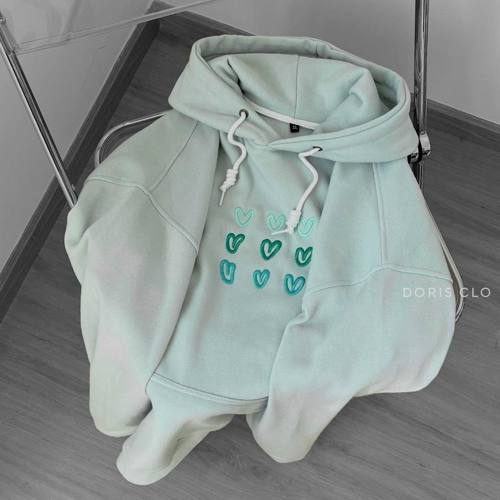 Áo Hoodie Unisex Nỉ Bông Form Xinh Logo Tim Thêu Sắc Nét