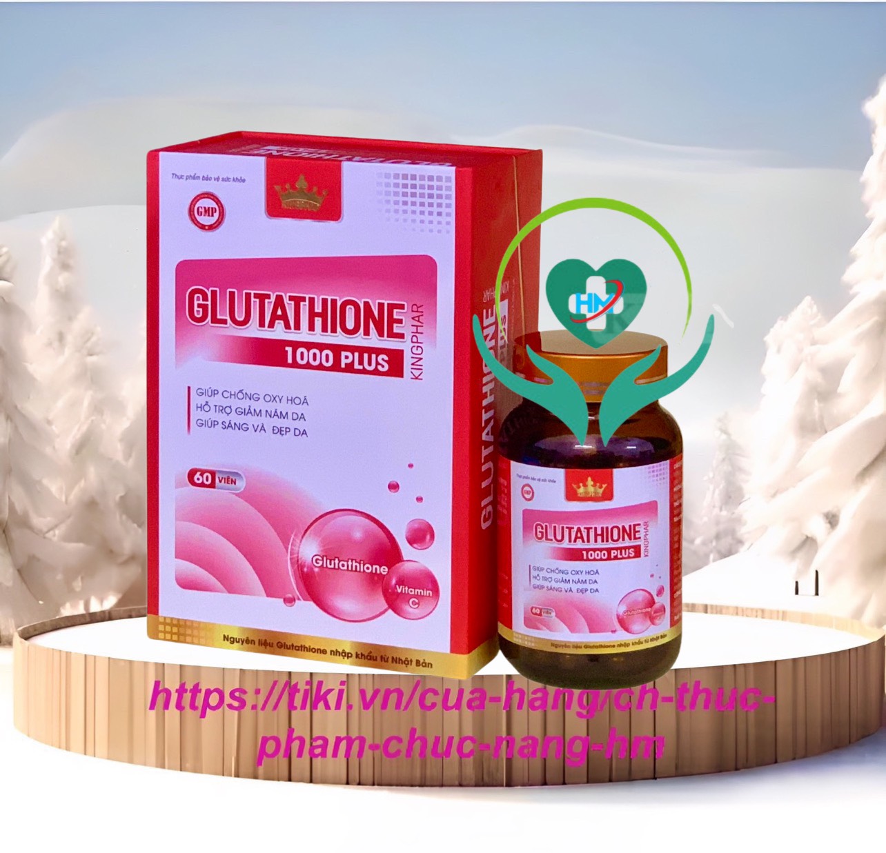 ￼Viên uống trắng da Glutathione 1000 plus Kingphar, hộp 60 viên