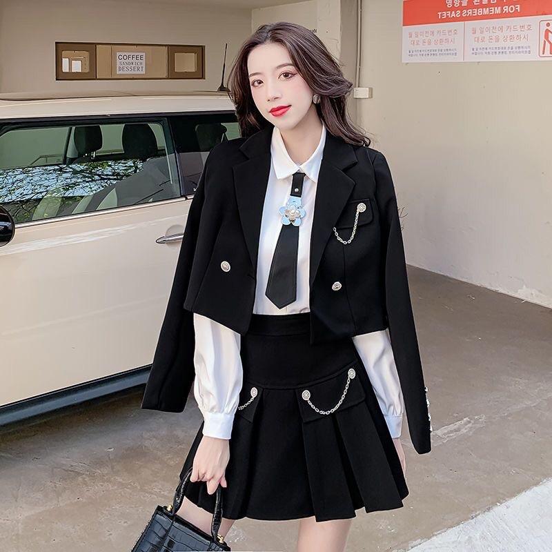 Set đồ Áo Blazer nữ +chân váy xoè xếp ly phong cách hàn quốc mẫu mới đẹp mã RB01