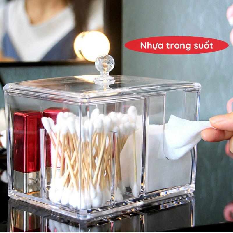 Hộp đựng bông tẩy trang và tăm bông bằng mica trong suốt dày dặn IMA, hộp đựng trang sức tiện lợi cao cấp