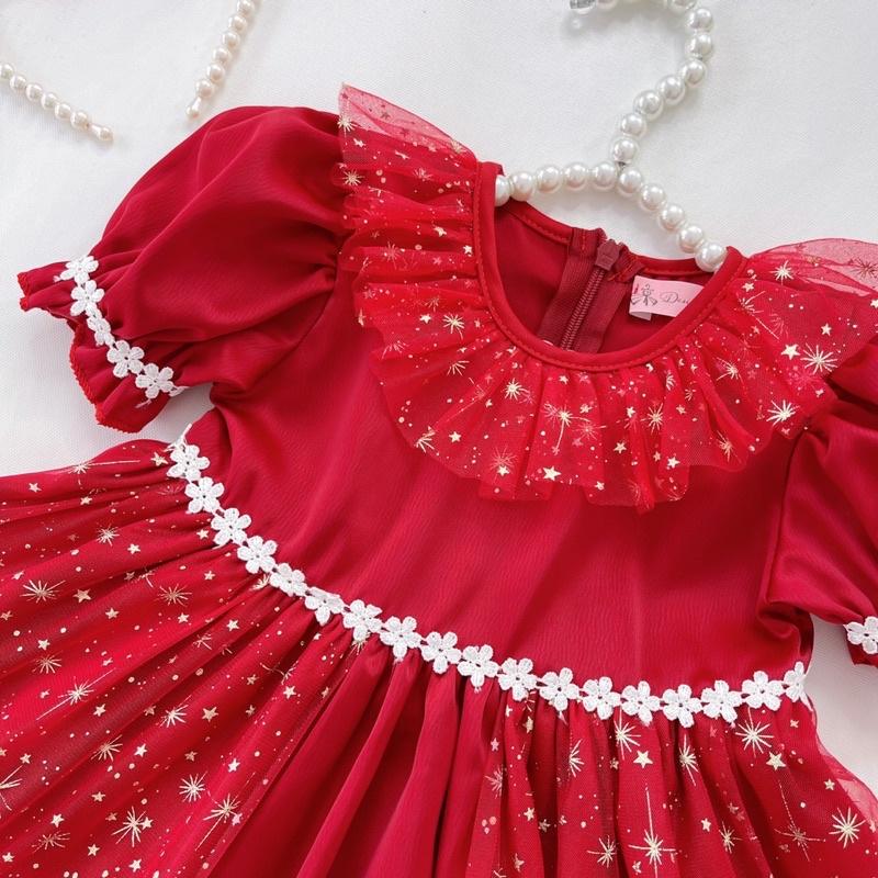 Váy Ánh Sao Nhũ Đỏ - Tặng Kèm Cài Cho Bé Gái (4-30kg)