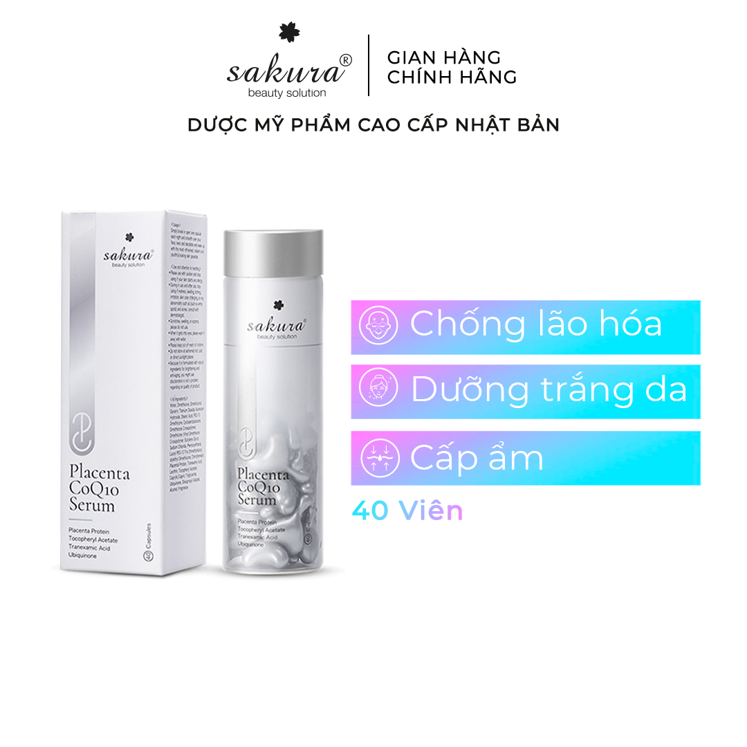 Serum dưỡng trắng da chống lão hóa tinh chất nhau thai cừu Sakura Placenta COQ10 serum xuất xứ Nhật Bản 40 viên