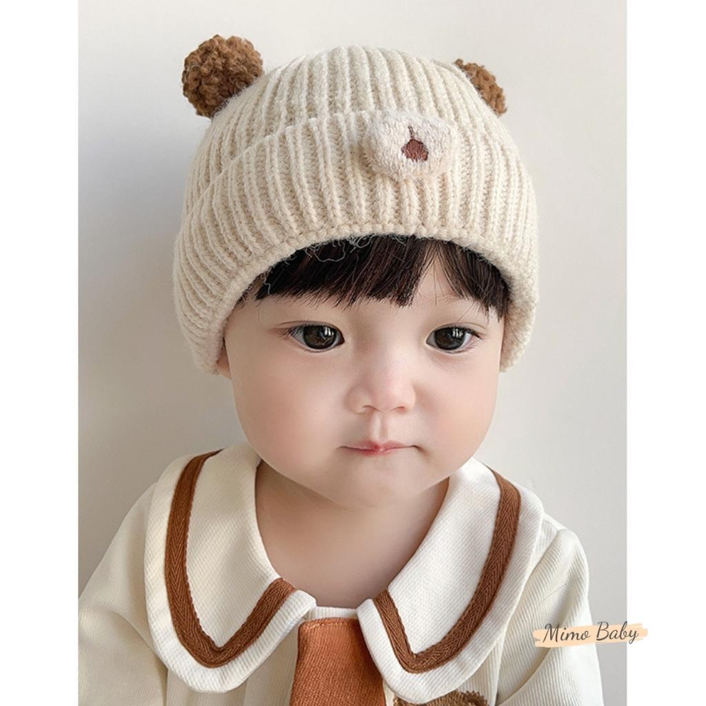 Mũ len beanie mùa đông hình gấu tai lông xù dễ thương cho bé ML202 Mimo Baby