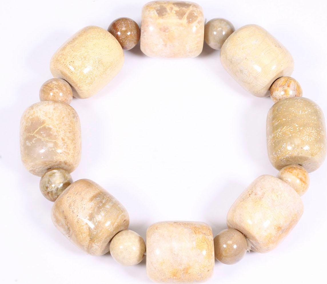 Vòng tay lu thống đá san hô hóa thạch 18x17mm mệnh thủy, kim - Ngọc Quý Gemstones