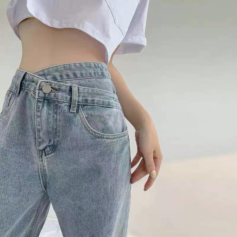 Quần ống rộng nữ vải bò quần jean ống rộng chất đẹp quần bò xuông phong cách thời trang Banamo quần jean túi trước 961