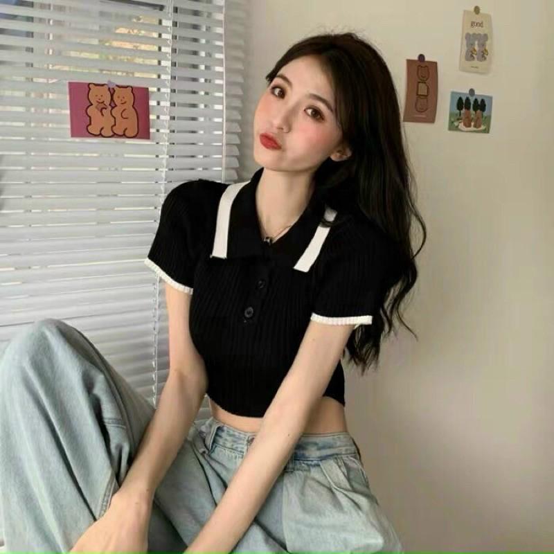 Áo polo croptop thun gân mịn siêu hot