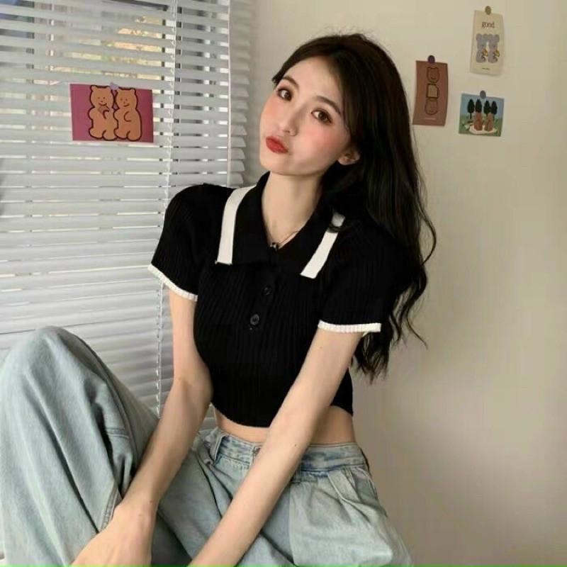 áo polo croptop thun gân mịn siêu hot