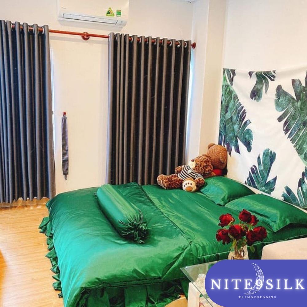 Bộ Chăn Ga Gối Lụa Mềm Mại Thoải Mái- Chăn Giường Lụa Sang Trọng - Xanh Lá Cây - Nite9 Silk