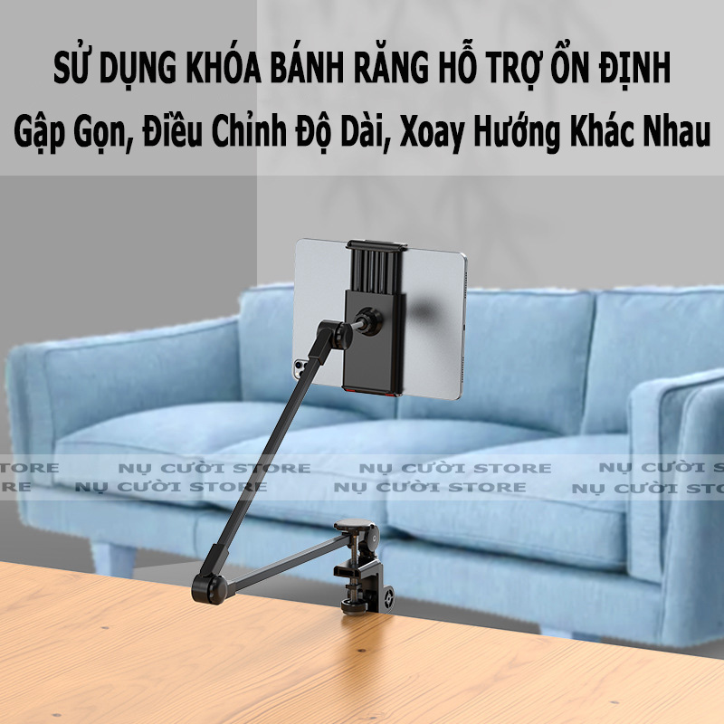 Giá Đỡ Điện Thoại Kẹp Cạnh Bàn, Đầu Giường; Kê Máy Tính Bảng Gấp Gọn; Cây Kẹp 11inch; Setup Decor Bàn Làm Việc