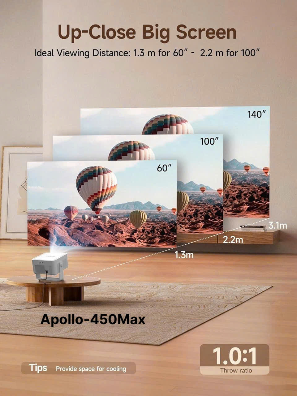 Máy Chiếu Thông Minh Apollo 450Max Full HD 1080P – Android 14, WIFI 6 băng tần kép 2.4G/5G, Hình Ảnh Siêu Nét - Hàng nhập khẩu