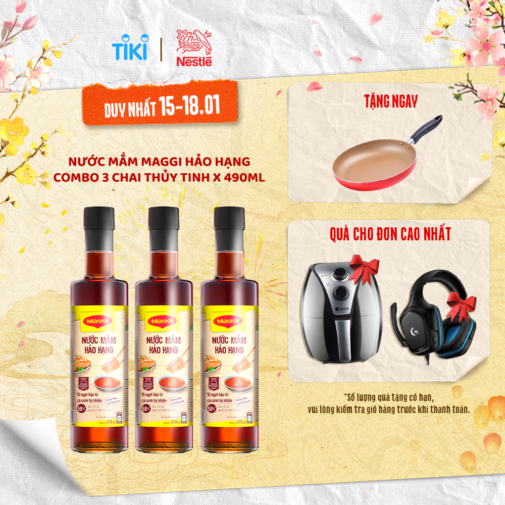 [TẶNG CHẢO ELMICH 24CM] Nước mắm MAGGI Hảo Hạng - COMBO 3 chai thủy tinh x 490ml