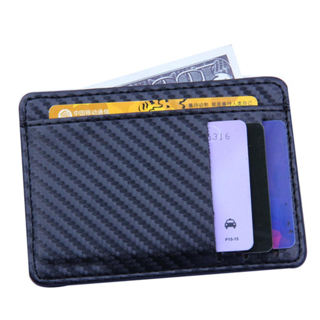 Mens Slim Leather Card Holder Front Pocket Wallet Change Coin Purse Black